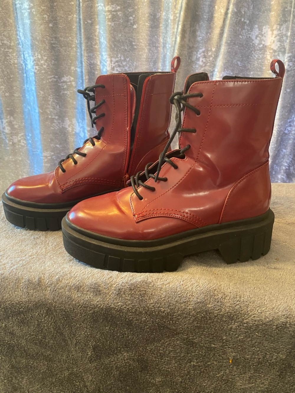 GUESS Burgundy Lace-Up Platform Combat Boots